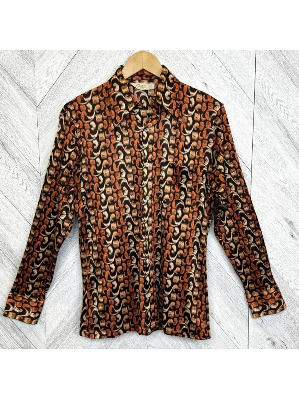 Vintage 70s Capri West Disco Shirt Daggar Collar Mens Medium 15/15.5 Retro